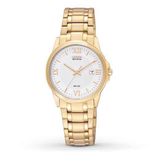 Image of forgyldt rustfri stål quartz med Eco-Drive Dame ur fra Citizen, EW1912-51A